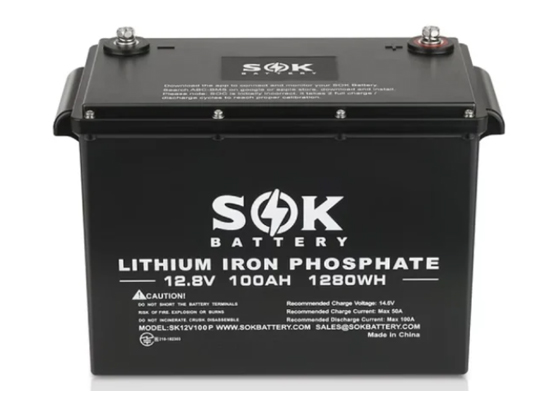 SOK Battery SK12V100P Lithium Iron Phosphate 12V 100Ah, Marine Grade
